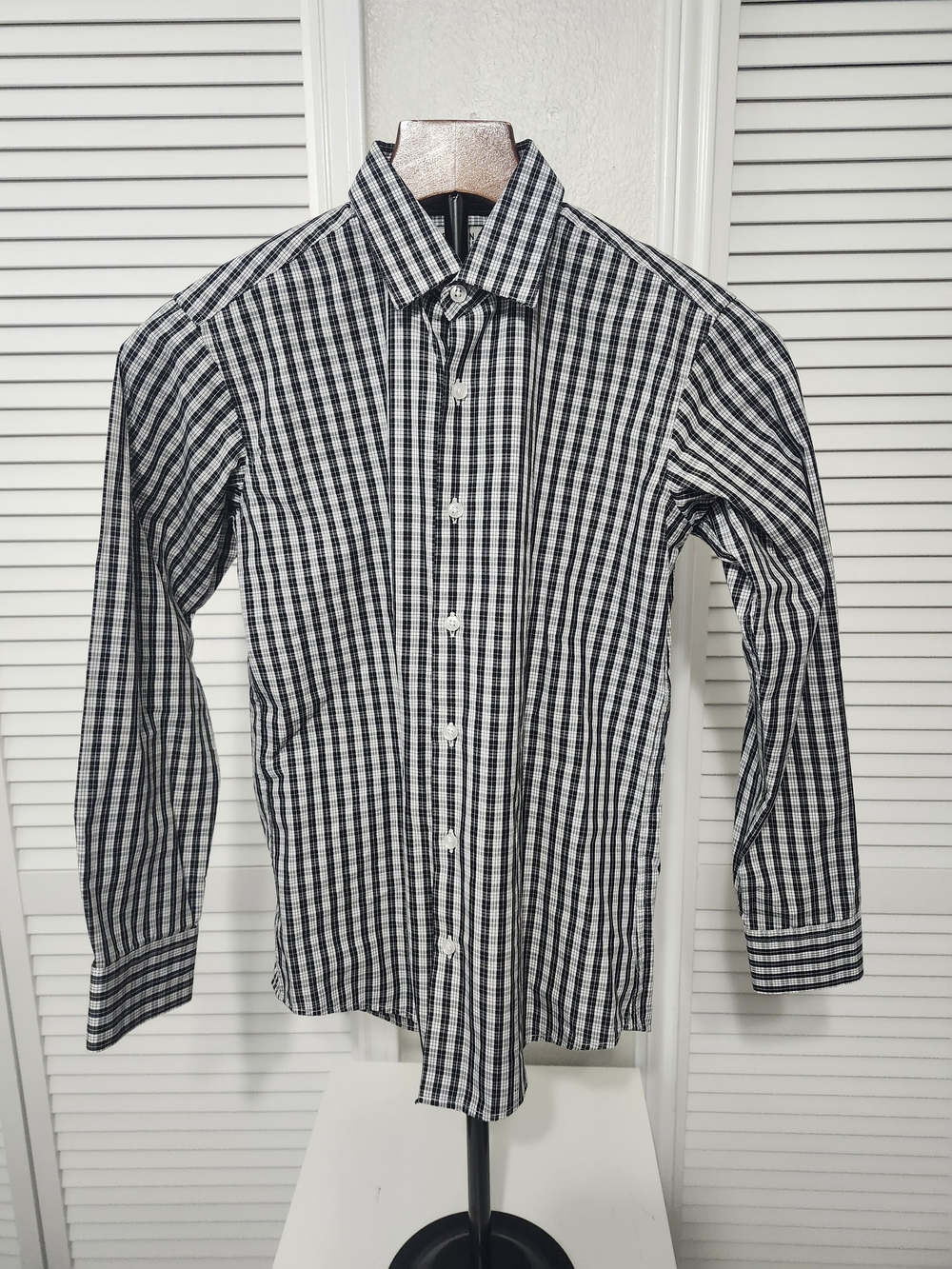 Kenneth Cole Black & White Checked Dress Shirt